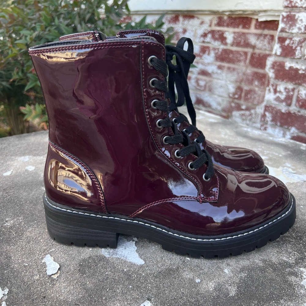 Sugar Combat Boots Merlot 10M Punk Rave Festival Grunge Y2K Steampunk Rock Goth